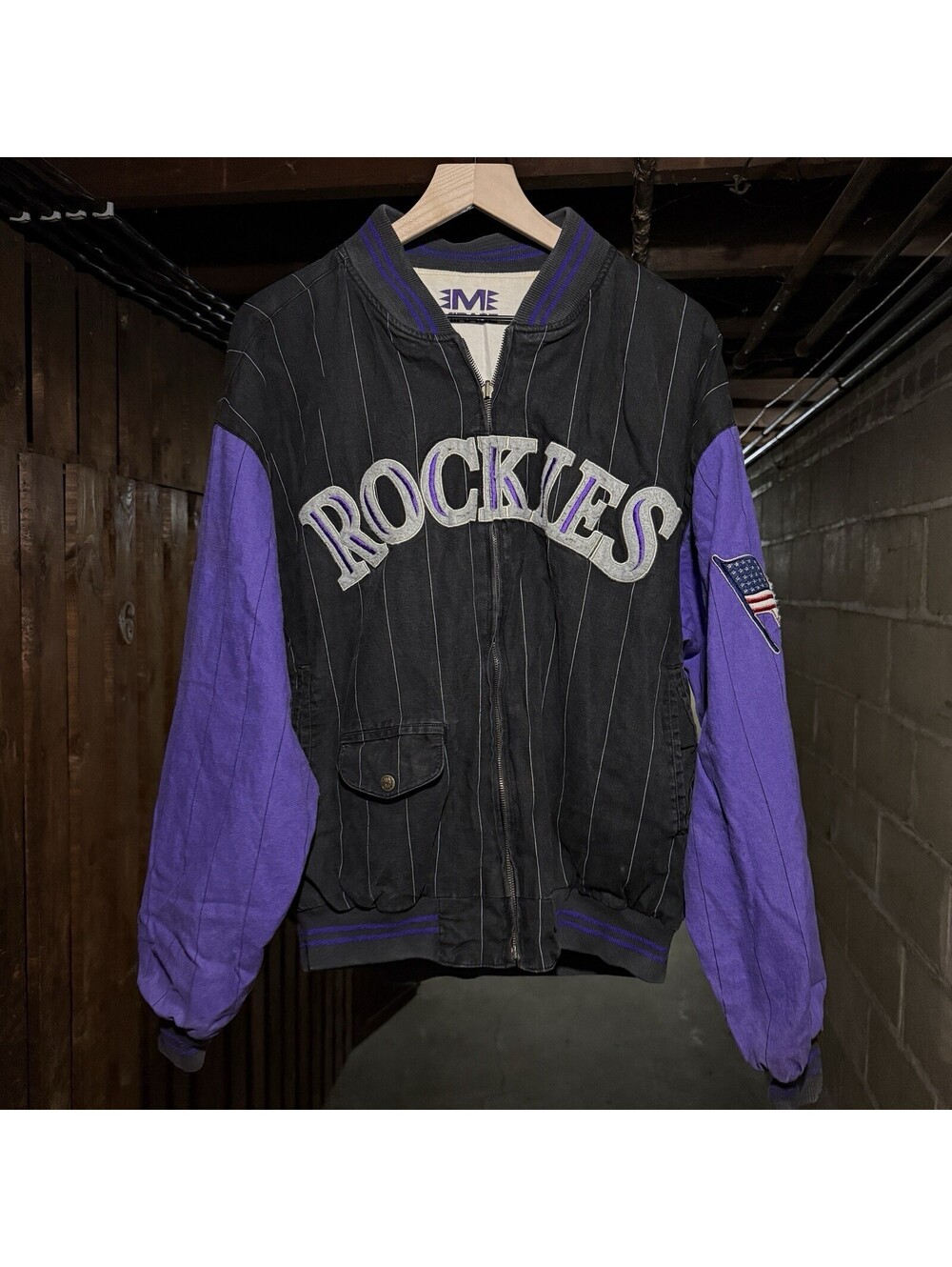 Vintage Mirage MLB Colorado Rockies Pinstripe Varsity Jacket Purple L 90s MLB